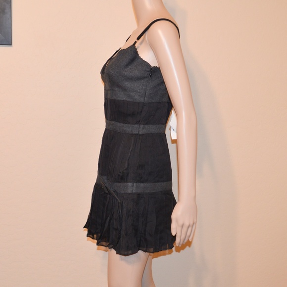 D&G DOLCE & GABBANA Black & Gray Tweed & Pleated Chiffon Mini Cocktail Dress NWT - Picture 4 of 8